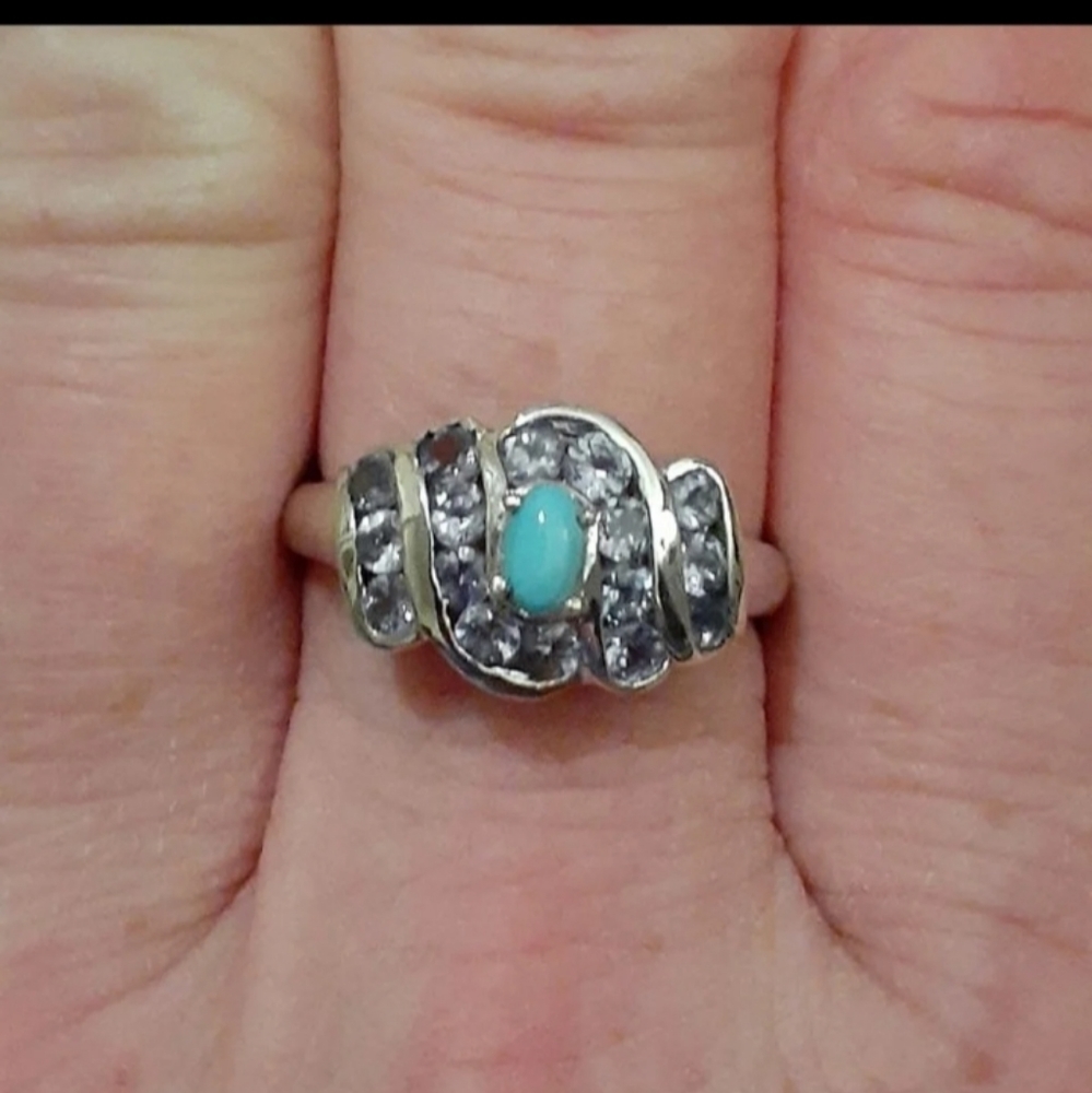 Sleeping Beauty Turquoise & Tanzanite Platinum over Sterling Silver Ring